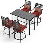 MFSTUDIO Counter Height Patio Bar Set of 5 with 1 Heavy Duty Metal Bar Table with 4 Pieces Red Cushion Metal Outdoor Stool