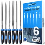 Effektwerk 6-pc Needle File Set for Wood, Metal, Plastic & Jewelry, Includes Small Round, Half-Round, Square, Triangle, Flat & Flat Pointed Files, Handy Tools for Fine Finishing w/Ergonomic Handles