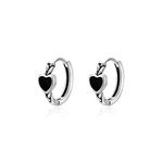 SLUYNZ 925 Sterling Silver Black Heart Huggie Hoop Earrings for Women Teen Small Heart Hoop Earrings Retro Punk Earrings