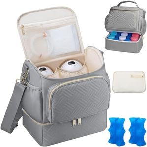 Wearable Breast Pump Bag with Cooler Compartment Compatible with Willow/Elvie/Medela/Momcozy M5/S12 Pro, Breast Milk Cooler Travel Bag with Ice Pack & Mat, Pumping Bag for Work, Grey