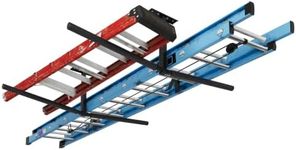 FLEXIMOUNTS Double Arm Adjustable Overhead Ladder Rack, Garage Ceiling Storage Rack, Ladder Storage Organizer, 71.5" Extended Arms, 90 lbs Per Arm Heavy Duty Steel Rack for Kayak, Surfboard & Tools
