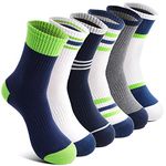 Welwoos Kids Boys Socks Athletic Sport Crew Breathable Cotton Trainer Basketball Running Gift Socks 6 Pairs Stocking Fillers((Green White,5-8Y)