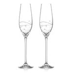 DIAMANTE Swarovski Champagne Flutes Prosecco Glasses Pair with ‘Spiral’ Hand Cut Design Embellished with Swarovski Crystals