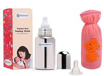 Maxmi4U� 304 Grade Stainless Steel Feeding Bottle for Baby with Extra Nipple and Feeding Bottle Cover (Joint Less) (300 ml)