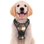 rabbitgoo Dog Harness No Pull, Adjustable Dog Walking Chest Harness with 2 Leash Clips, Comfort Padded Pet Vest Harness with Easy Handle, Reflective Front Body Harness for Medium Dogs, Brown Plaid, M