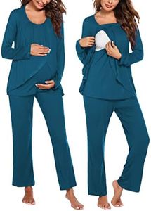 Ekouaer Women's Maternity Nursing Pajamas Set Long Sleeve Pregnancy Pajama Breastfeeding PJS Sleepwear Teal Small