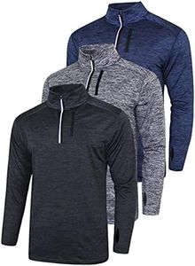 Liberty Imports Pack of 3 Men's Performance Quarter Zip Pullovers with Pockets, Quick Dry Active Long Sleeve Shirts, Black/Gray/Navy, 3X-Large