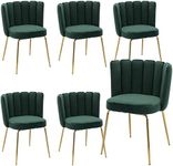 DM Furniture Dining Chairs Set of 6 Modern Velvet Accent Chairs Upholstered Host Side Chairs with Gold Metal Legs for Home Kitchen Living Room, Green