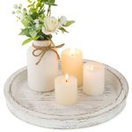 Hanobe Candle Plate Holder Tray: Round Wooden Decorative Candle Plate Small Farmhouse Table Centerpiece Rustic White Wood Tealight Pillar Trays for Christmas Wedding Halloween Home Decor