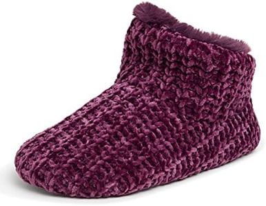 Dearfoams Women's Chenille Bootie Slipper, Aubergine, Large