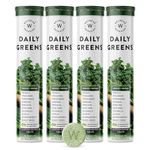 Wellbeing Nutrition Daily Greens | Wholefood Multivitamins with Vitamin C, Zinc, B6 for Immunity & Detox with Organic Certified Plant Superfoods & Antioxidants (15 Effervescent Tablets) Pack of 4