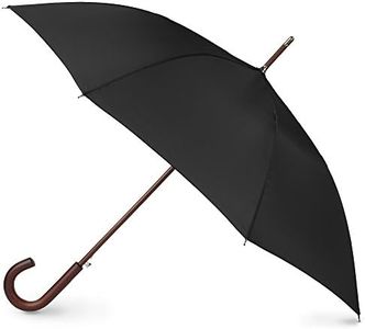 Totes Tote's Men's Eco Auto Open Wooden Handle J Stick Umbrella, Black, One Size, Auto Open Wooden Handle J Stick Umbrella