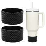 WK IEASON 2 Pcs Tumbler Bottom Protector Flask Silicone Boot for Stanley Quencher Adventure 40oz & Stanley IceFlow 20oz 30oz and Compatible with Hydro Flask Wide Mouth 12oz 21oz 24oz(Diamond Blackx2)