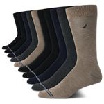 Nautica Men's Dress Socks - Patterned Crew Socks (10 Pack), Brown Heather, 4.5-12.5 UK