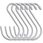 Cozihom 6 Inch Heavy Duty Vinyl Coated S Hooks, Black Rubber Coated S Hooks, Extra Thick Non Slip Metal S Hanger for Closet, Garden, Garage, Kitchen Hanging, White, Pack of 6