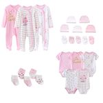 MAMIMAKA Newborn Baby Girls Clothes Sets 23-Piece, 5-pack Bodysuit+3PJS and Accessories for 0-6 Months