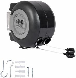 Harbour Housewares 2 x 15m Retractable Dual Cord Washing Line - Black Heavy Duty Wall Mounted Extendable Clothesline Twin Clothes Airer - Indoor Outdoor Laundry Drying Reel with Strong PVC Cords