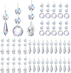 Elesunory 44 Pack Chandelier Crystals Replacement, 20 mm Crystal Prisms for Chandeliers, 38 mm Crystal Chandelier Beads, Crystal Pendant Hanging Chandelier Hanging Beads for Wedding Lamp Home Decor