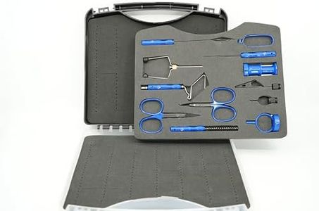 Kingfisher Fly Tying Tool Kit, Comprehensive Set with Case, Scissors, Bobbin, Bodkin, Whip Finisher, Hackle Plier, Hair Stacker