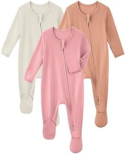 Yoofoss Viscose Bamboo Baby Pajamas Newborn Sleepers For Boy Girl Clothes | Footed Pajamas for 18 Months , Two Way Zipper 3Pcs Soft Sleep and Play Infant Pjs with Mitten Cuffs, Pink&brown&beige