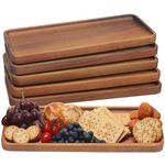 HOMKULA Solid Acacia Wood Serving Tray - 6 Pack, 14" x 5.5" Rectangular Wooden Serving Platter, Wood Boards for Food, Mini Cheese Board for Vegetable, Charcuterie, Appetizer, Decor