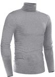 Oyamiki Men Slim Fit Lightweight Long Sleeve Pullover Top Turtleneck T-Shirt Grey/M