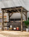 GarveeLife Wooden Grill Gazebo, 8.5 x 5.5ft Barbecue Pergolas Canopy with Insulated Sloping Steel Roof - Ideal for BBQ, Patio, Deck, and All-Weather Cooking in Your Outdoor Space