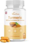 Turmeric and Ginger and Black Pepper Capsules, Turmeric Supplement 2,500mg, Ginger 500mg, 92% Curcumin Turmeric Capsules High Strength, Joint Supplement, 2 Months Supply, Vegan, GMP Certified