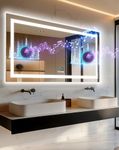 LUVODI Bathroom Mirror with LED Lights: 1400x700mm Large Wall Illuminated Mirror with Bluetooth Dimmable 3 Colours Front Light + Backlit, Anti-fog, Memory Function, Time Temperature Display