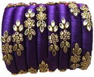 Rajshyama Handicrafts Silk Thread Bangle Kada For Women Girls 8 PC Set Wedding & Festive Occasion Handmade Multicolored Chura Chuda Chudi Stone Studded (PURPLE, 2.8)