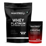 Nakpro Platinum 100% Whey Protein Isolate, 1 Kg Unflavoured with 100g Creatine - Unflavoured | Easy Mixing, Low Carbs, Easy Digesting Whey Protein Supplement Powder (Combo Pack)