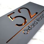 K Smart | Bellisima H3 F31 Number Signs Personalised House Laser Cut 3d Door Street Address Grey Plaque | 300mm x 160mm (Matt Dark Gray & Copper Mirror)