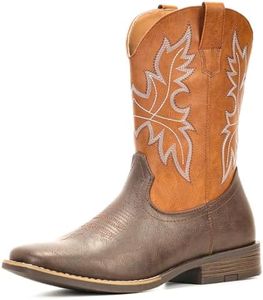 IUV Cowboy Boots for Men Western Cowboy Boots for Men Square Toe Pull-On with Embroidered Design and Comfort Arch Support