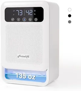 Frizzlife DH80 Dehumidifier With Air Purifier, 135oz Water Tank, Quiet Small Dehumidifiers With Sleep Mode For Home, Bedroom, Bathroom, Basement W/Auto Shut Off, 7 Colors LED Light, White