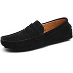 Jamron Men's Suede Leather Penny Loafers Comfort Driving Shoes Moccasin Slippers Black 2088 UK12.5