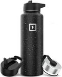 IRON °FLASK Camping & Hiking Hydration Flask, Wide Mouth, 3 Straw Lids, Stainless Steel Outdoor Water Bottle, Double Walled, Insulated Thermos, Metal Canteen - Black Speckle, 40 Oz