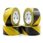 BOMEI PACK Black & Yellow Floor Hazard Marking Tape, 2" x 36yds, 4 Pack, Stair Safety Warning Tape for Caution