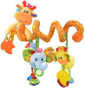 Jollybaby Baby Car Seat Stroller Crib Toys, Plush Hanging Spiral Activity Pram Crib Toy with Music Box, Rattles, Squeaker for Babies Infant Boys Girls Gifts (Giraffe)