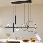 ORANOOR Modern LED Pendant Lights, Dimmable 39in Linear Wave LED Chandelier Lighting, Black & Gold Dining Room Hanging Light Fixtures Kitchen Island Globe Pendant Light for Dining Table (2700lm/45W)