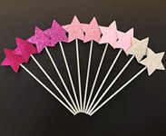 AILEXI Handmade 10 Stars Glitter Cake Toppers for Decorating Frozen Cupcake Toothpicks - 5 Colors