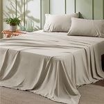 Bedsure King Size Sheets Linen - Soft Sheets for King Size Bed, 4 Pieces Hotel Luxury King Sheets, Easy Care Polyester Microfiber Cooling Bed Sheet Set