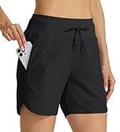 Willit Women's 5" Athletic Running Shorts Quick Dry Workout Hiking Shorts High Waisted Active Shorts Zipper Pocket Black L