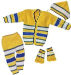 little PANDA Baby Sweater for Baby Boys & Baby Girls Woollen Full Sleeves, V Neck Sweater Top, Bottom, Cap & Booties Set (12-18 Months, Yellow)