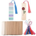 100 Pcs Wooden Blank Bookmarks and Tassels, 50 Pcs Unfinished Wood Book Marks with Holes and 50 Pcs Colorful Tassels, String Hanging Tags for DIY Crafts Wedding Birthday Ornaments Signet Pour Livre