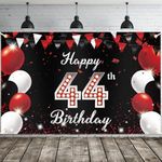 JOYKY Happy 44th Birthday Banner, Red Black Happy 44th Birthday Party Decorations for Men Women, 44 Year Old Birthday Supplies Backdrop Décor, 5.9 X 3.8 Fts