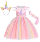 HenzWorld Kids Girls Unicorn Costume Tutu Dress Flower Princess Wedding Birthday Party Outfit Halloween Dresses 7-8 Years