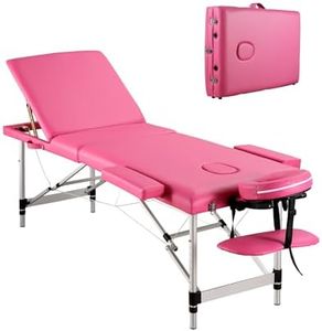 Careboda Massage Table Professional Massge Bed 3 Fold 82 Inches Height Adjustable for Spa Salon Lash Tattoo with Aluminum Legs Carrying Bag Accessories Pink