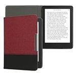 kwmobile Case Compatible with Kobo Aura Edition 2 - PU Leather and Canvas e-Reader Cover - Dark Red/Black