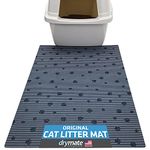 Drymate Original Cat Litter Mat, Contains Mess from Box for Cleaner Floors, Urine-Proof, Soft on Kitty Paws -Absorbent/Waterproof- Machine Washable, Durable (USA Made) (20”x28”)(GreyStripeBlackPaw)