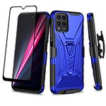 Galaxy Wireless Case for TMobile Revvl 6 Pro 5G Case with Tempered Glass Screen Protector Hybrid Cover with Kickstand Phone Belt Clip Holster - Blue